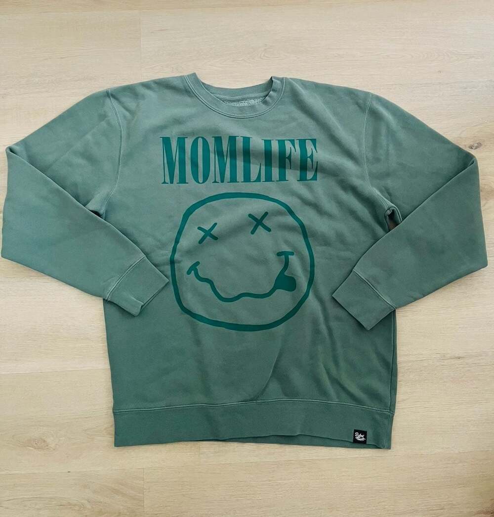 Slyfox Threads Momlife Smiley Face Graphic Crewneck Sweatshirt